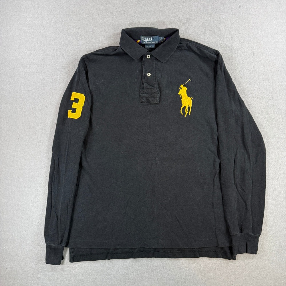 Vtg Polo Ralph Lauren Polo Shirt Men Medium Black Big Pony 3 Long Sleeve Preppy